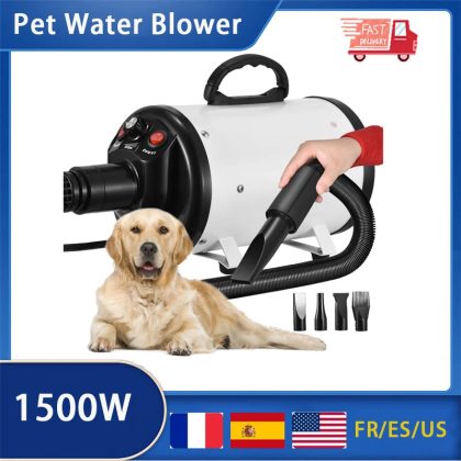 Dog Grooming Blower with 4 Nozzles – 1500W Pet Hair Dryer, 2-Temperature Adjustable for Large & Small Pets